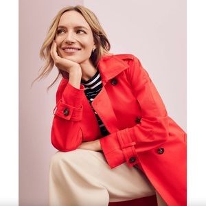 Ann Taylor Belted Cotton Twill Trench Coat Vermillion Kiss
